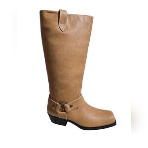Berksha Tan Faux Leather Harness Boots NWT